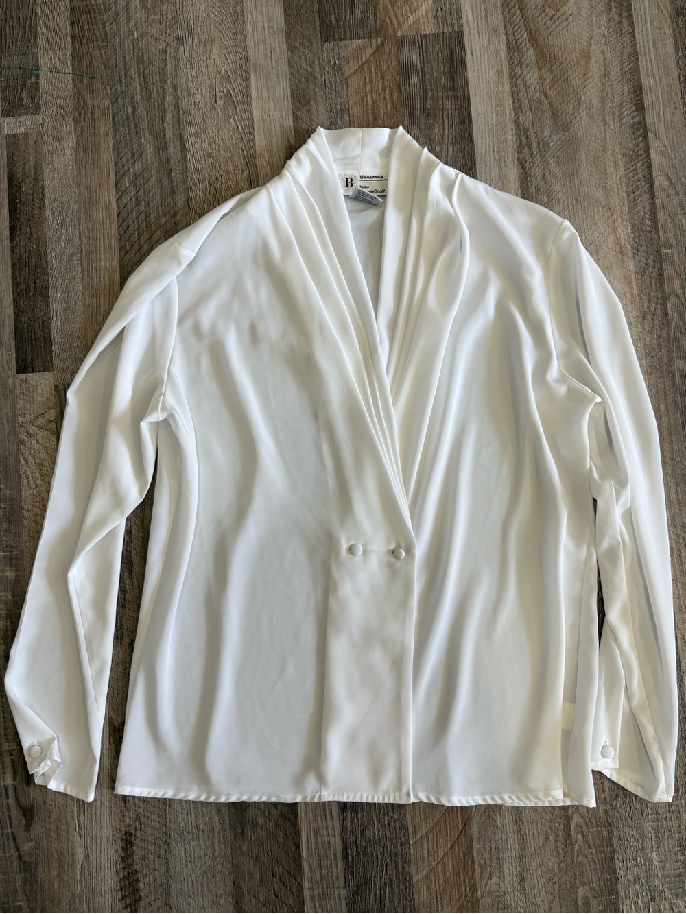 Vintage Braemar White Draped Blouse Size 8 - Picture 2 of 5